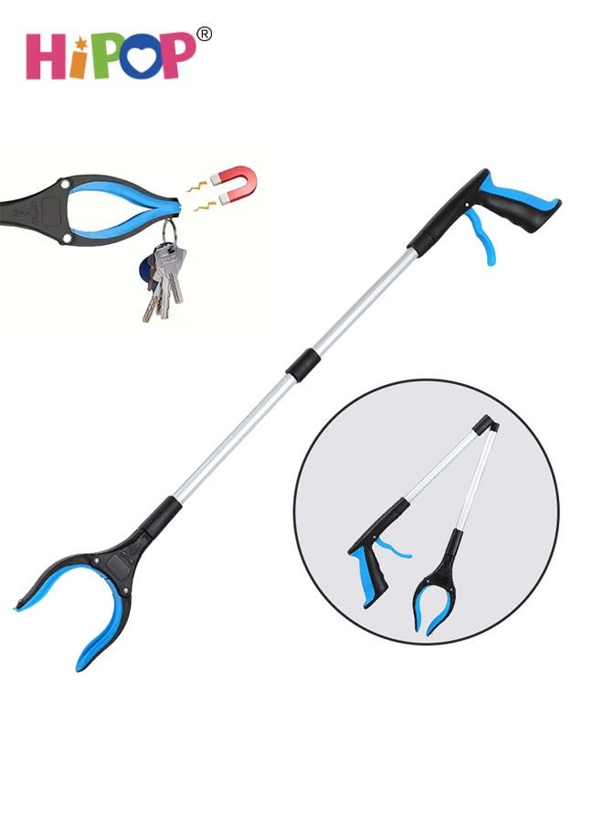 32" Foldable Grabber Reacher Tool, 360° Rotating Head, Wide Jaw, Strong Grip Magnetic, Lightweight Trash Claw Grabbers for Elderly, Reaching Tool for Trash Pick Up Stick, Litter Picker, Arm Extension (Blue)